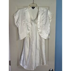 Jones New York Intimates Ivory Satin Nightgown Bolero Set Lace Sequin 5J779CJ M